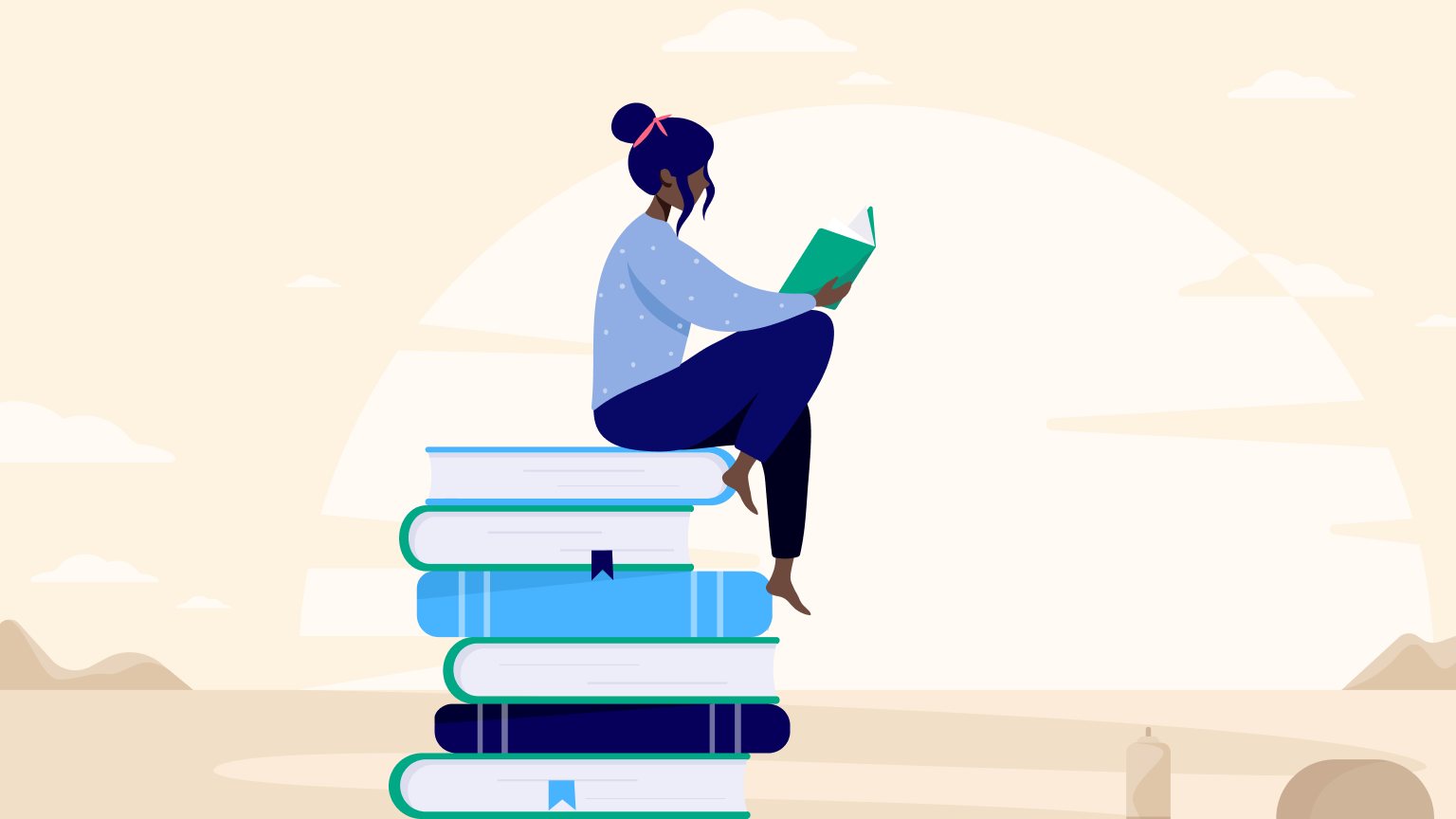 Illustration of a girl reading a book